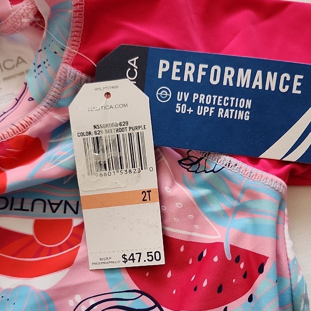 Nautica Kids Pink and Blue Floral Rashguard Set - Picture 3 of 7